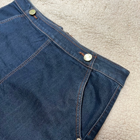 Ann Taylor LOFT basic navy cotton blend denim midi skirt pockets silver hardware - Picture 10 of 15